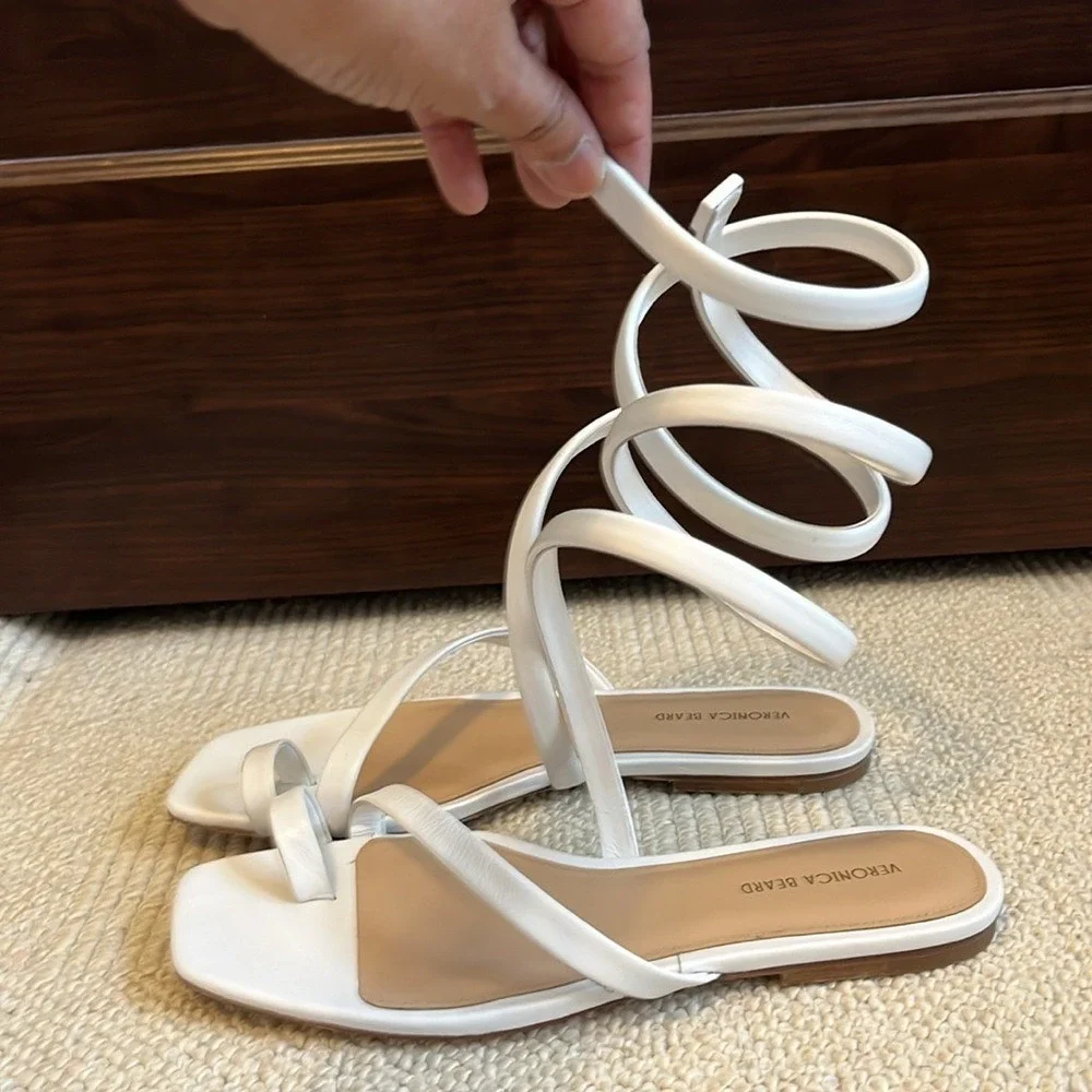 NWOB Veronica‎ Beard Allura Ankle Wrap Sandals Women size 8 in Coconut Boho